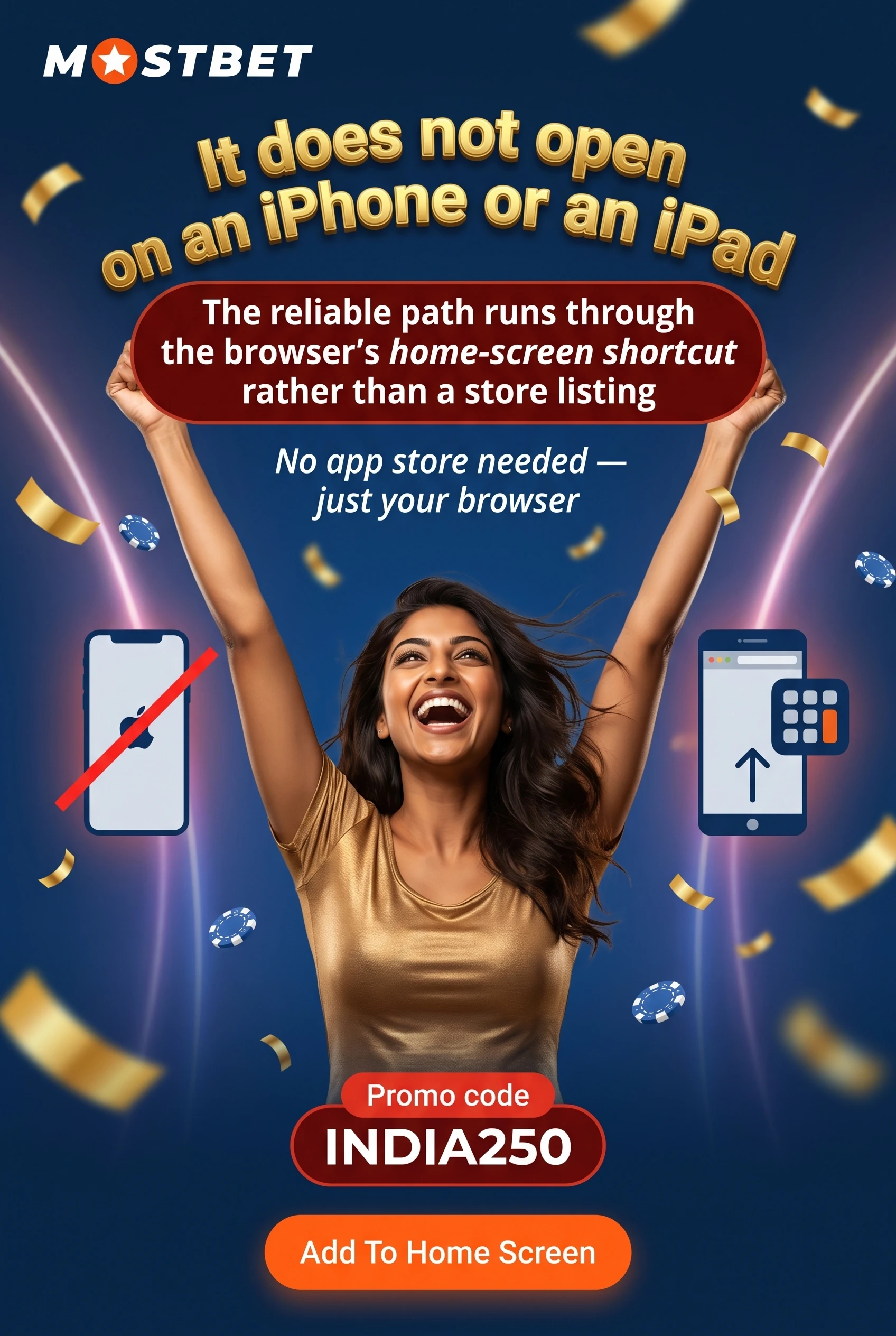 iPhone and iPad outside the Mostbet APK package