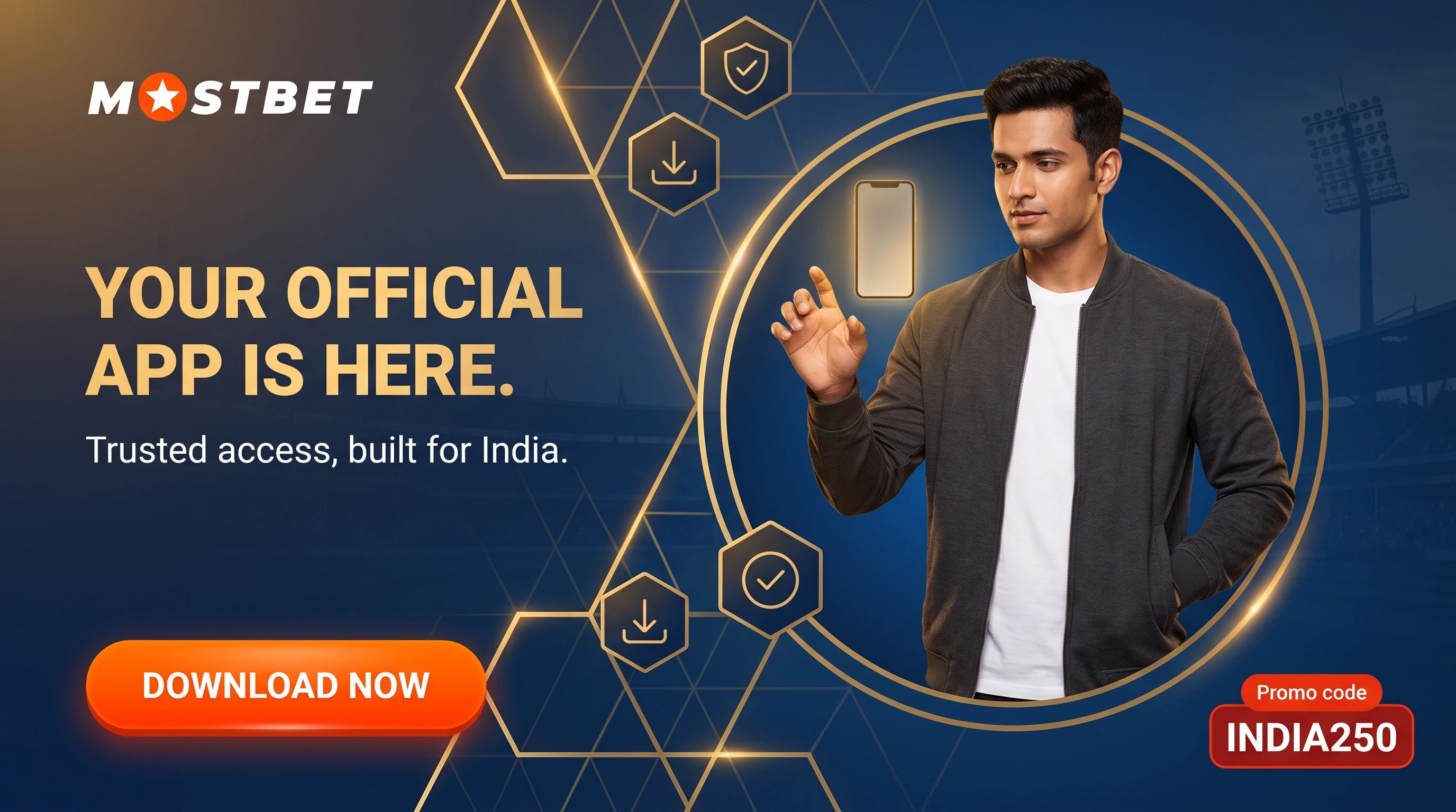 Official Mostbet app open on a phone screen in India