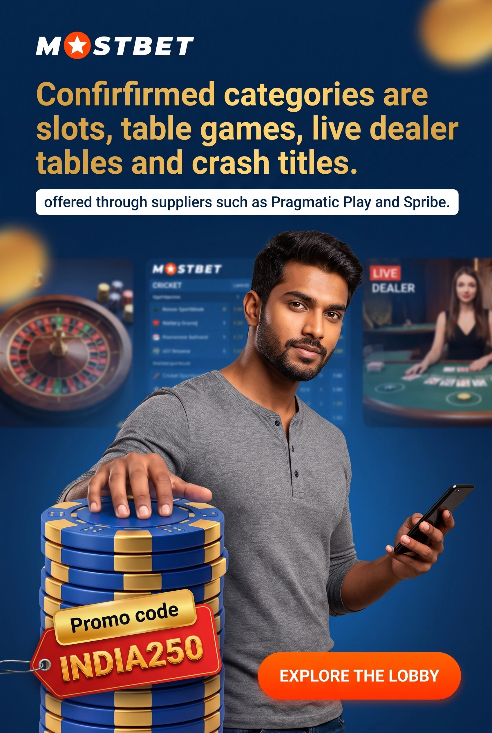 Sportsbook and casino lobby inside the Mostbet app