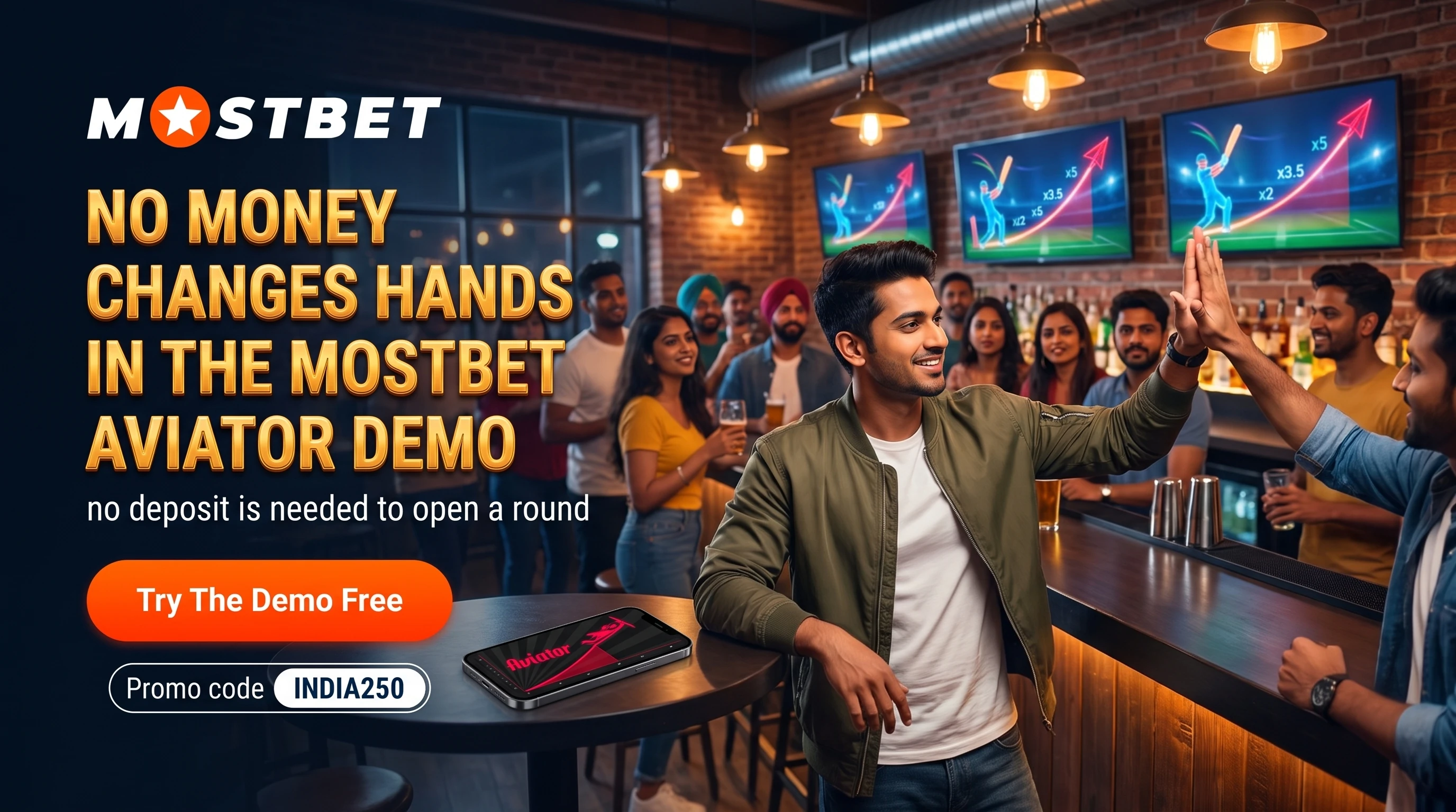Mostbet Aviator demo screen showing the free-play limits