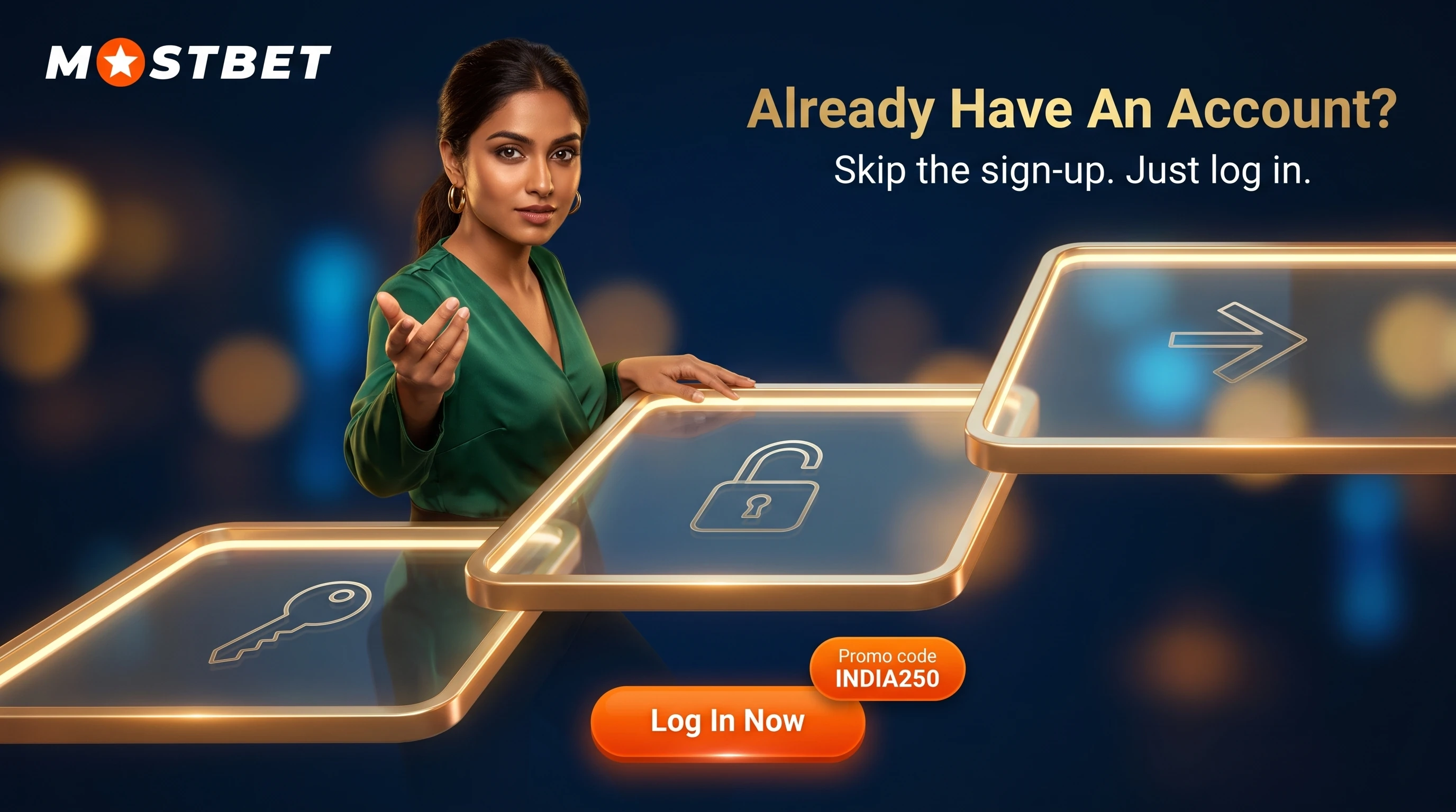 Mostbet login screen for an existing account holder in India