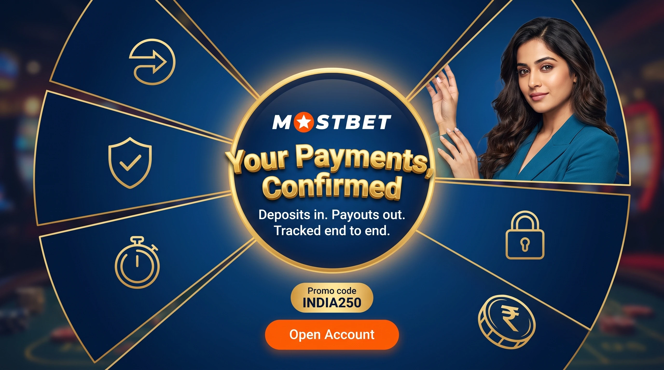 Mostbet India cashier showing deposit and payout conditions