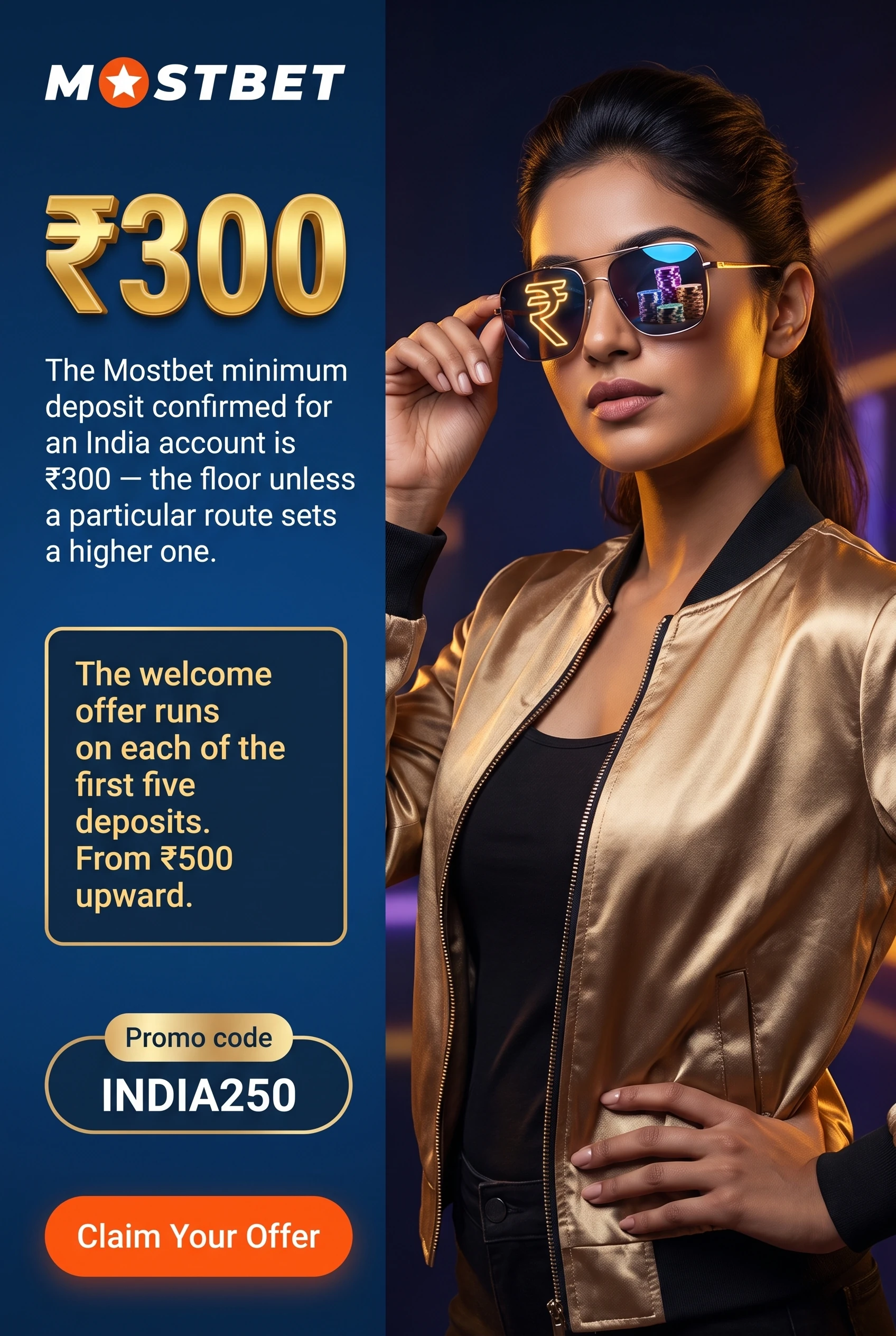 Route-level minimum deposit floor shown in the Mostbet cashier