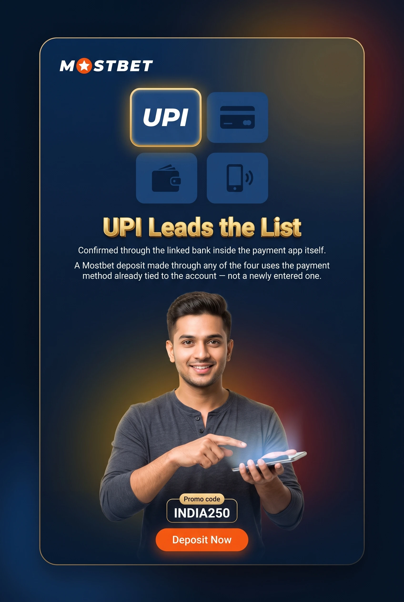 UPI, PhonePe, Paytm and Google Pay listed as confirmed Mostbet payment methods