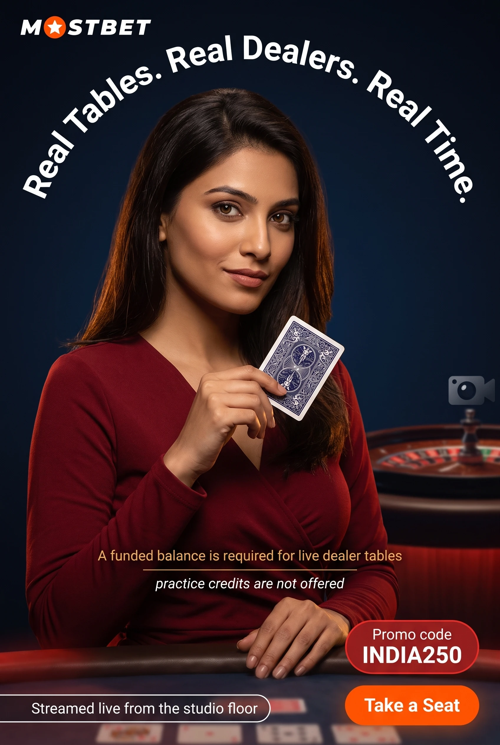 Live dealer tables streamed in the Mostbet Live Casino